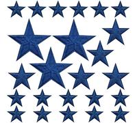 PAGOW 24 Pcs Blue Star Iron on Patch, Sew on Star Embroidered Patches, Iron on Stars Fabric Patches, Appliques Embellishments Patches for Hats, Jackets, Clothes, Decor & Repair (1"+1.7"+3")