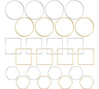 PAGOW 24 pcs Earring Beading Hoop, Hypoallergenic Hexagon Square Round Beading Hoops for Jewelry Making, Earrings Beading Hoop Bulk for DIY Crafts Accessories Supplies (Gold, Silver)