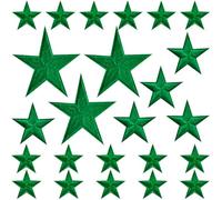 PAGOW 24 Pcs Green Star Iron on Patch, Sew on Star Embroidered Patches, Iron on Stars Fabric Patches, Appliques Embellishments Patches for Hats, Jackets, Clothes, Decor & Repair (1"+1.8"+3")