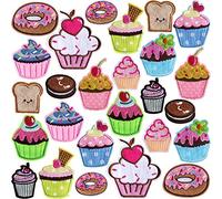 PAGOW 26 Pieces Cupcake Embroidered Patches，Colourful Iron on Patches for Kids Clothing Jackets Bags, DIY Sweet Embroidery Patches Cute Sewing Craft Decoration