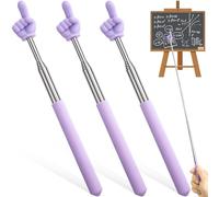 PAGOW 3 Pcs Retractable Teacher Pointer Stick, Hand Pointer Stick, Student Finger Pointing Stick, Extendable School Supplies for Reading, Classroom (Light Purple, Finger)