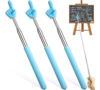 PAGOW 3 Pcs Retractable Teacher Pointer Stick, Hand Pointer Stick, Student Finger Pointing Stick, Extendable School Supplies for Reading, Classroom (Light Blue, Finger)