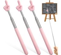 PAGOW 3 Pcs Retractable Teacher Pointer Stick, Hand Pointer Stick, Student Finger Pointing Stick, Extendable School Supplies for Reading, Classroom (Light Pink, Finger)