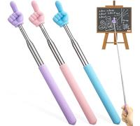 PAGOW 3 Pcs Retractable Teacher Pointer Sticks, 3 Light Colors Hand Pointer Stick, Student Finger Pointing Sticks, Extendable Supplies for Reading, Classroom (Blue+Purple+Pink, Finger)