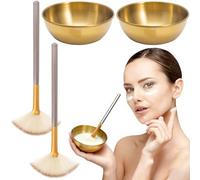 PAGOW 4 Pcs Facial Brushes Esthetician, Face Mask Brush Applicator Esthetician Supplies, Fan Brushes Esthetician, Stainless Steel Esthetician Bowls, Facial Bowls Esthetician (Gold)