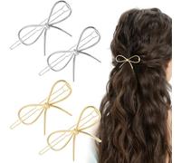 PAGOW 4 Pcs Metal Bow Hairpins, Simple Bowknot Hair Clips, Elegant Bow Barrettes, Cute Hair Pin Accessories for Women (Gold, Silver)