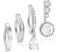 PAGOW 4 Pcs Silver Belly Button Ring, Belly Button Piercing, Surgical Steel Belly Buttons Rings, Titanium Belly Buttons Rings, Navel Piercing Jewelry, Belly Ring Silver (4 Shape)