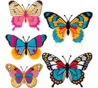 PAGOW 5 pcs Embroidered Butterfly Iron on Patches, Elegant Sew on Embroidered Appliques, Butterfly Patches for Clothes, Bags, Hats, Shoes