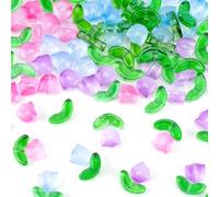 PAGOW 60 Pcs Tulip Flower Glass Beads, Glass Translucent Bracelet Beads, Colorful Handcrafted Crystal Loose Glass Beads for Spring Summer Valentines Wedding DIY Jewelry Making