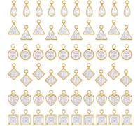PAGOW 60pcs Clear Cubic Zirconia Charm for Jewelry Making, Rectangle/Teardrop/Heart/Circular/Triangle Crystal Charm with Jump Ring, Tiny Goldcharm for DIY Necklace Earrings Parties