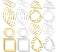 PAGOW 64 pcs Earring Beading Hoop, 8 Shape Hypoallergenic Heart Teardrop Square Round Beading Hoops for Jewelry Making, Earrings Beading Hoop Bulk for DIY Crafts Accessories Supplies (Gold, Silver)