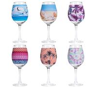 PAGOW 6pcs Wine Glass Sleeve Identifiers for Standard Size White Glass - Colorful Neoprene Insulator Protector Ornaments Supplies (4.52x3.07inch, 6 Designs)