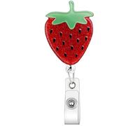 PAGOW Strawberry Cute Badge Reel, Retractable ID Card Nurse Badge Holders, Acrylic Work Badge Clip Name Tag Accessories for Doctors, Teachers, Office - Red, 1pcs