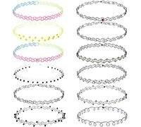 PAGOW Tattoo Choker Set, Stretchy 90s Choker Necklace, Adjustable Retro Y2K Gothic Grunge Chokers Jewelry Accessories, Classic, Plastic, No Gemstone