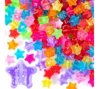 PAGOW200Pcs Glitter Star Beads,Large Hole Pony Beads for Bracelets,Colorful