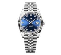 PAGRNE DESIGN Men's Automatic Watch Japanese Automatic Movement Classic Watch Sapphire Crystal 100 Metres Waterproof Luminous Business Men's Watch（Steel Blue Diamonds）