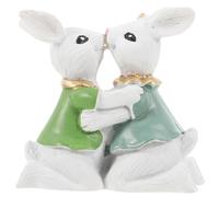 PAGUON 1 Pair Easter Bunny Couple Resin Figurine Romantic Home Decor Happy Tabletop Mantle Decorations for Couples