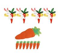 PAGUON 12 Pcs Easter Carrot Cutlery Holder Bag with Bunny Napkin Rings Utensil Set for Party Table Decorations