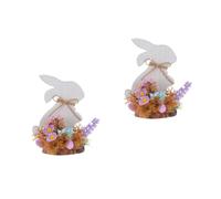 PAGUON 2 Pcs Rustic Wooden Easter Bunny Tabletop Decor Country Style Home Accents Spring Festival Ornament for Living Room Kitchen Decorations