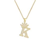 PAGUON A-Z Crown Initial Necklace for Men Women Hip Hop Micro Set Zircon Retention Iced Out Monogram Pendant with 18 Inch Chain + 2 Inch (Extended) DIY Name Jewellery
