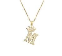 PAGUON A-Z Crown Initial Necklace for Men Women Hip Hop Micro Set Zircon Retention Iced Out Monogram Pendant with 18 Inch Chain + 2 Inch (Extended) DIY Name Jewellery
