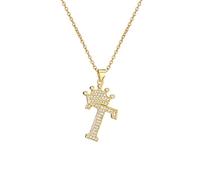 PAGUON A-Z Crown Initial Necklace for Men Women Hip Hop Micro Set Zircon Retention Iced Out Monogram Pendant with 18 Inch Chain + 2 Inch (Extended) DIY Name Jewellery