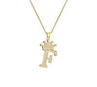 PAGUON A-Z Crown Initial Necklace for Men Women Hip Hop Micro Set Zircon Retention Iced Out Monogram Pendant with 18 Inch Chain + 2 Inch (Extended) DIY Name Jewellery
