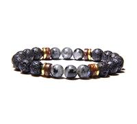 PAGUON Charm Jewelry Gemstone Bracelet,Vintage Beaded Bracelets Natural Labradorite Black Lava Stone Beads Bangles Elastic Crystal Bracelet Reiki Crystal Jewelry for Men Women (Size : 6mm)