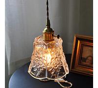 PAGUON Japanese Style V-intage Brass Chandelier, Glass Carved Flower Pendent, Aisle Balcony Bedside Hanging Lights, Decoration Bedroom for Nightstand, Office