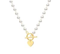 PAGUON QYYZTQY Silver Gothic Cross Pearl Necklaces Men and Women, Cute HeartAshaped Thick Chain A Vintage Pendants, OT Buckle with Toggle Clasp for
