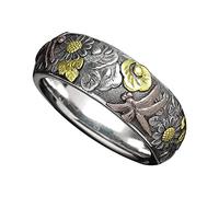 PAGUON Retro Sunflower Dragonfly Rings Boho Daisy Flower Carved Ring Anniversary Band Ring Eternity Jewellery for Women Girls Gift