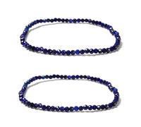 PAGUON Set 2mm 3mm 4mm Trendy Natural Blue Lapis Lazuli Gemstone Bracelet, Faceted Round Stretch Beaded Bracelets for Women Men