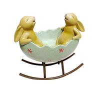 PAGUON Spring Easter Laughing Bunny Rabbits Rocking in an Egg Cradle Vintage Rustic Country Bunnies Rabbit Figurine Cute Bunny Candy Dish
