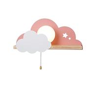 PAGUON Wall Lamp Creative Cloud Wall Light Bedroom Bedside Lamp Simple Wooden Art with Pull Switch Shelf Reading Wall Sconce Wall Sconces