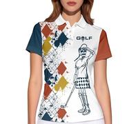 PAGYMO Funny Golf Shirts for Women Print Crazy Pattern Cute Novelty Moisture Wicking Short Sleeve Tennis Polo Shirt, Aop-wpol-02829, L