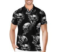 PAGYMO Men's Golf Polo Shirts, Funny Skull Design, Black, XL