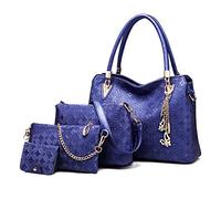 Pahajim Handbags for Women Ladies Bags Sets PU Leather Top Handle Bags Medium Hand Bag with Zip Womens Handbag and Purse Set 4 Piece for Work Office Shopping Party(Blue)