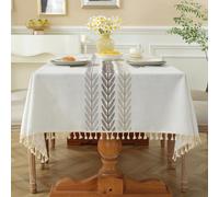 Pahajim Square Table Cloth Washable Cotton Linen Tablecloth Anti-Wrinkle Tassel
