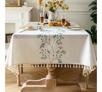 Pahajim Square Table Cloth Washable Cotton Linen Tablecloth Anti-Wrinkle Tassel Design Fabric Table Cover for kitchen, Dining, Outdoor Garden Tabletop(Beige,55 x 55 Inch)