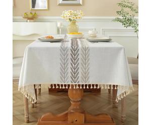 Pahajim Square Table Cloth Washable Cotton Linen Tablecloth Anti-Wrinkle Tassel Design Fabric Table Cover for kitchen, Dining, Outdoor Garden Tabletop(Beige,55 x 55 Inch)