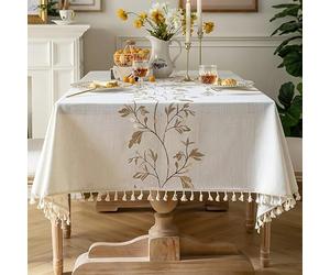 Pahajim Square Table Cloth Washable Cotton Linen Tablecloth Anti-Wrinkle Tassel Design Fabric Table Cover for kitchen, Dining, Outdoor Garden Tabletop(Beige,55 x 55 Inch)