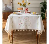 Pahajim Square Tablecloth Cotton Linen Tablecloth Dust-Proof Waterproof Tablecloth with Tassel for Kitchen, Outdoor Dinning Table(55 x 55 Inch)