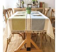 Pahajim Square TableCloth Linen Tablecloth Cotton Washable Table Cloth Wrinkle Free Tassel Design Table Cover for Kitchen Dinning Tabletop Decoration (Blue-Green,55x55 inch)