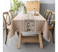 Pahajim Square Tablecloth Washable Cotton Linen Tablecloth Tassel Wipeable Tablecloths Wrinkle Free and Dust Proof for Coffe Table, Kitchen, Dining, Tabletop Decoration(Brown, 55 x 55 inch)