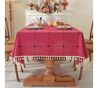 Pahajim Square Tablecloth Washable Cotton Linen Tassel Table cloth Gingham Wrinkle Free Table Cover for Outdoor, Kitchen, Dining, Tabletop Decoration(Red,55 x 55 inch)
