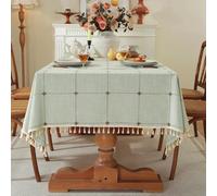 Pahajim Square Tablecloth Washable Cotton Linen Tassel Table cloth Gingham Wrinkle Free Table Cover for Outdoor, Kitchen, Dining, Tabletop Decoration(Green,55 x 55 inch)