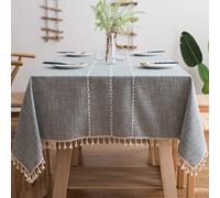 Pahajim Square Tablecloth Washable Cotton Linen Tassel Table cloth Striped Wrinkle Free Table Cover for Outdoor, Kitchen, Dining, Tabletop Decoration(Gray,55 x 55 inch)