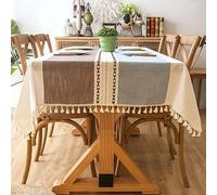 Pahajim Table Cloth Rectangle Linen Tablecloth Cotton Washable Table Cloth Wrinkle Free Tassel Design Table Cover for Kitchen Dinning Tabletop Decoration (Blue-Brown,55x118inch)