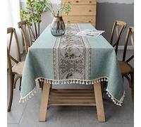 Pahajim Table Cloth Rectangular Washable Cotton Linen Tablecloth Tassel Wipeable Tablecloth Wrinkle Free and Dust Proof for Coffe Table, Kitchen, Dining, Tabletop Decoration(Green,55 x 71 inch)