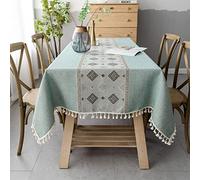 Pahajim Table Cloths Rectangular Washable Cotton Linen Tablecloth Tassel Wipeable Tablecloth Wrinkle Free and Dust Proof for Coffe Table, Kitchen, Dining, Tabletop Decoration(Green, 55 x 118 inch)
